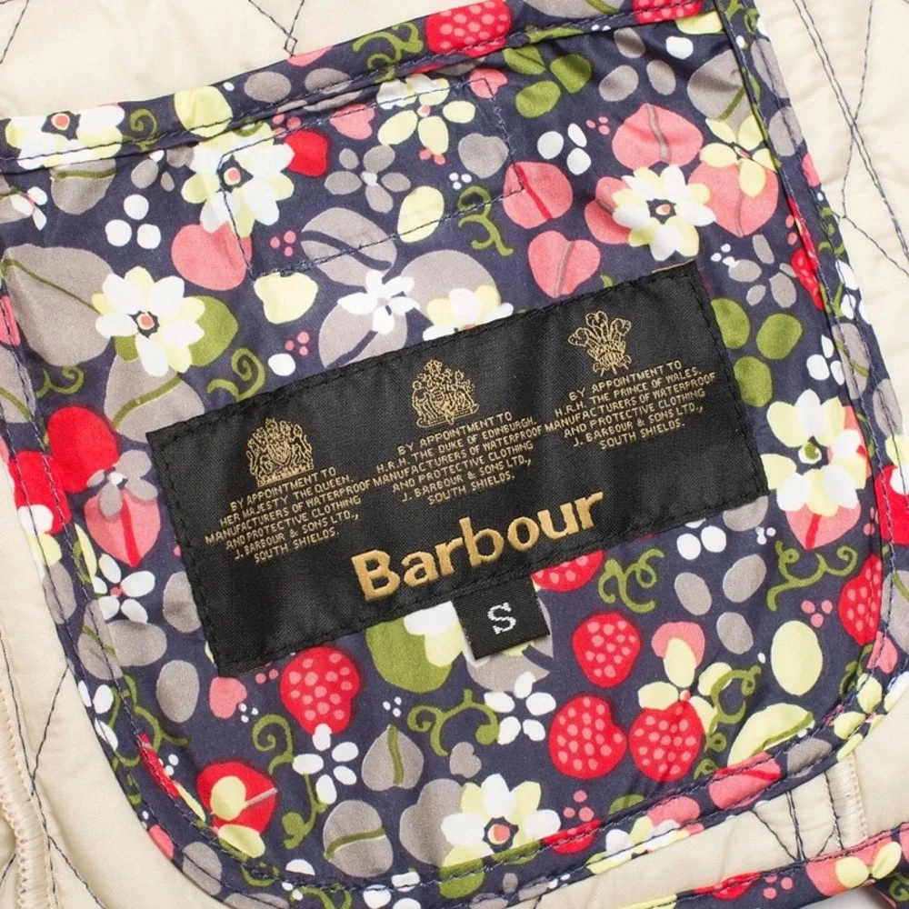 Girls Barbour Strawberry Floral Quilted Jacket with Cream Collar